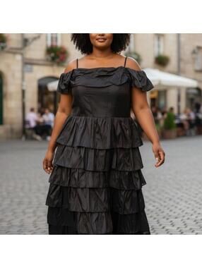 Chic Navy Blue Strapless Tiered Dress